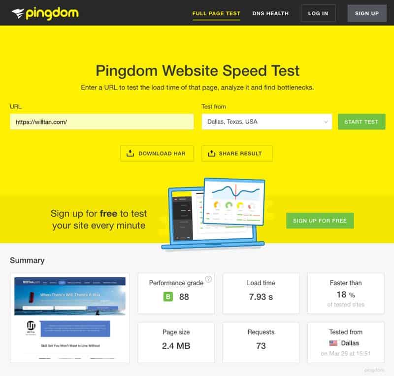 Improved Google PageSpeed test result