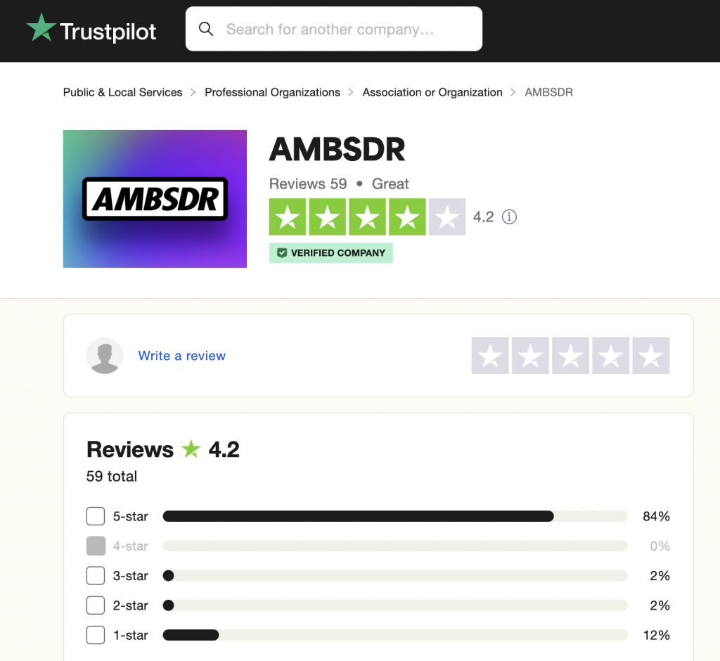 Trustpilot reviews on AMBSDR